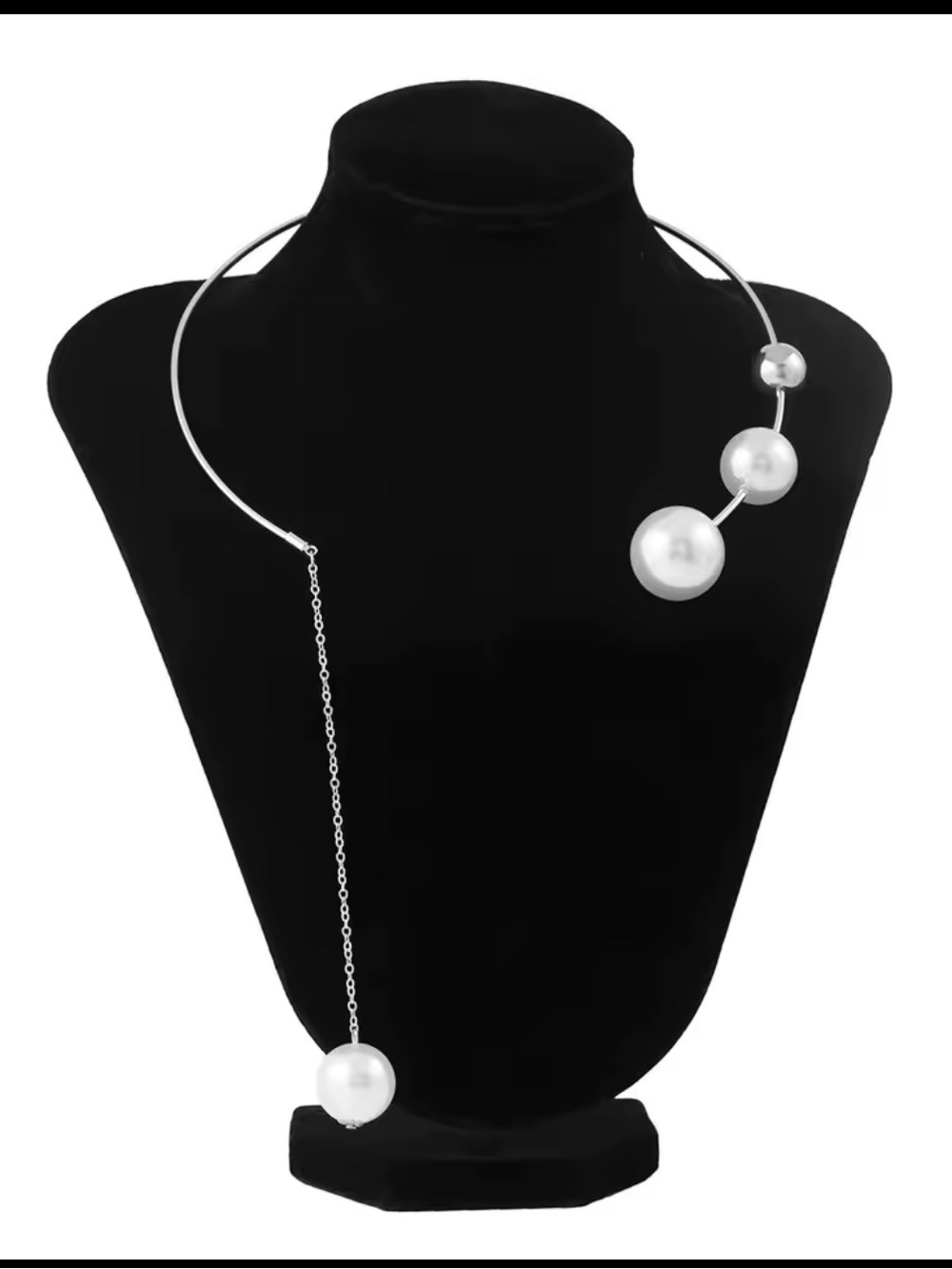 Silver Open Choker with White Pearl Orbs